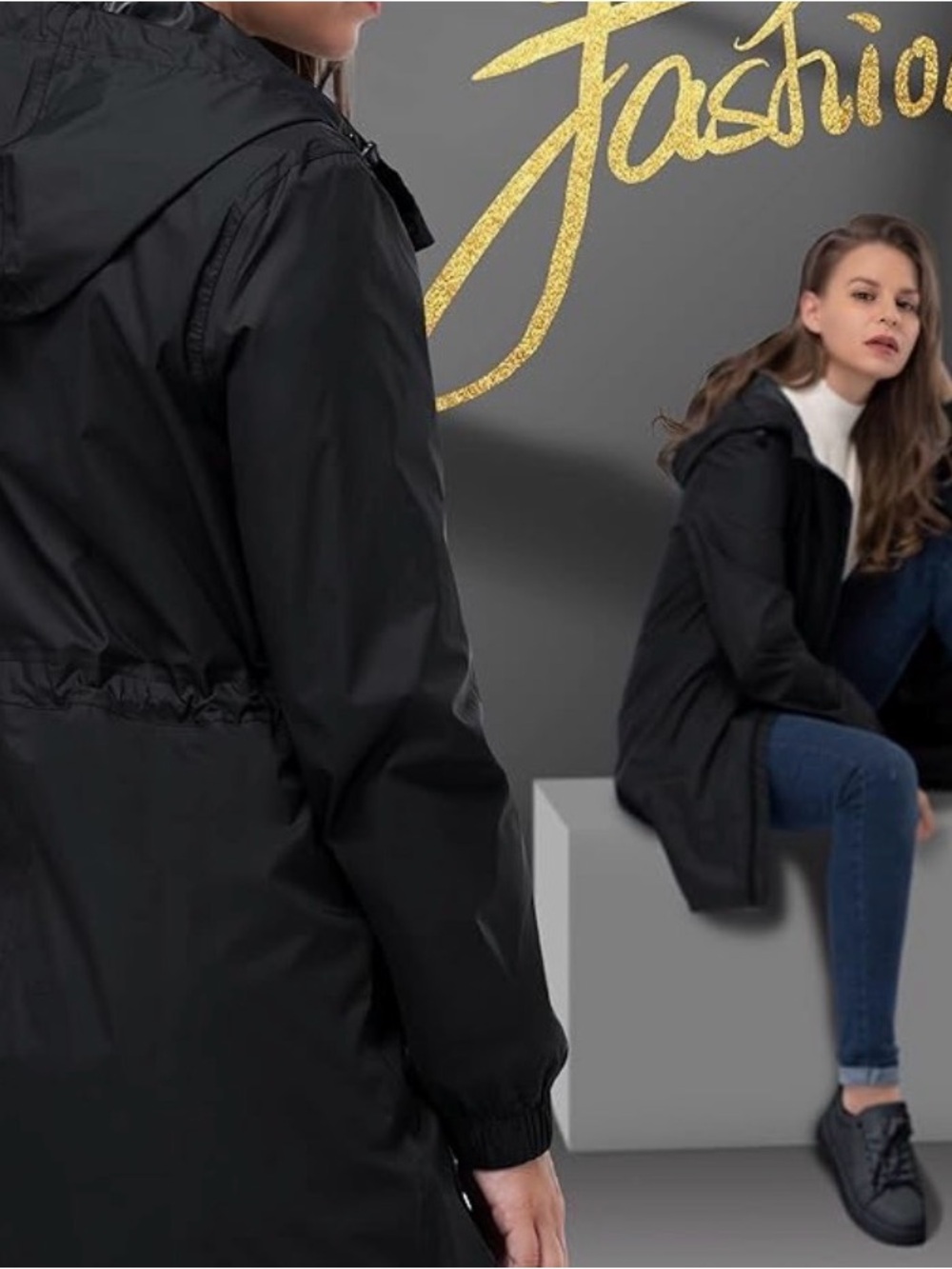 Apana Black Hooded Trench Coat - Lightweight Casual Parka